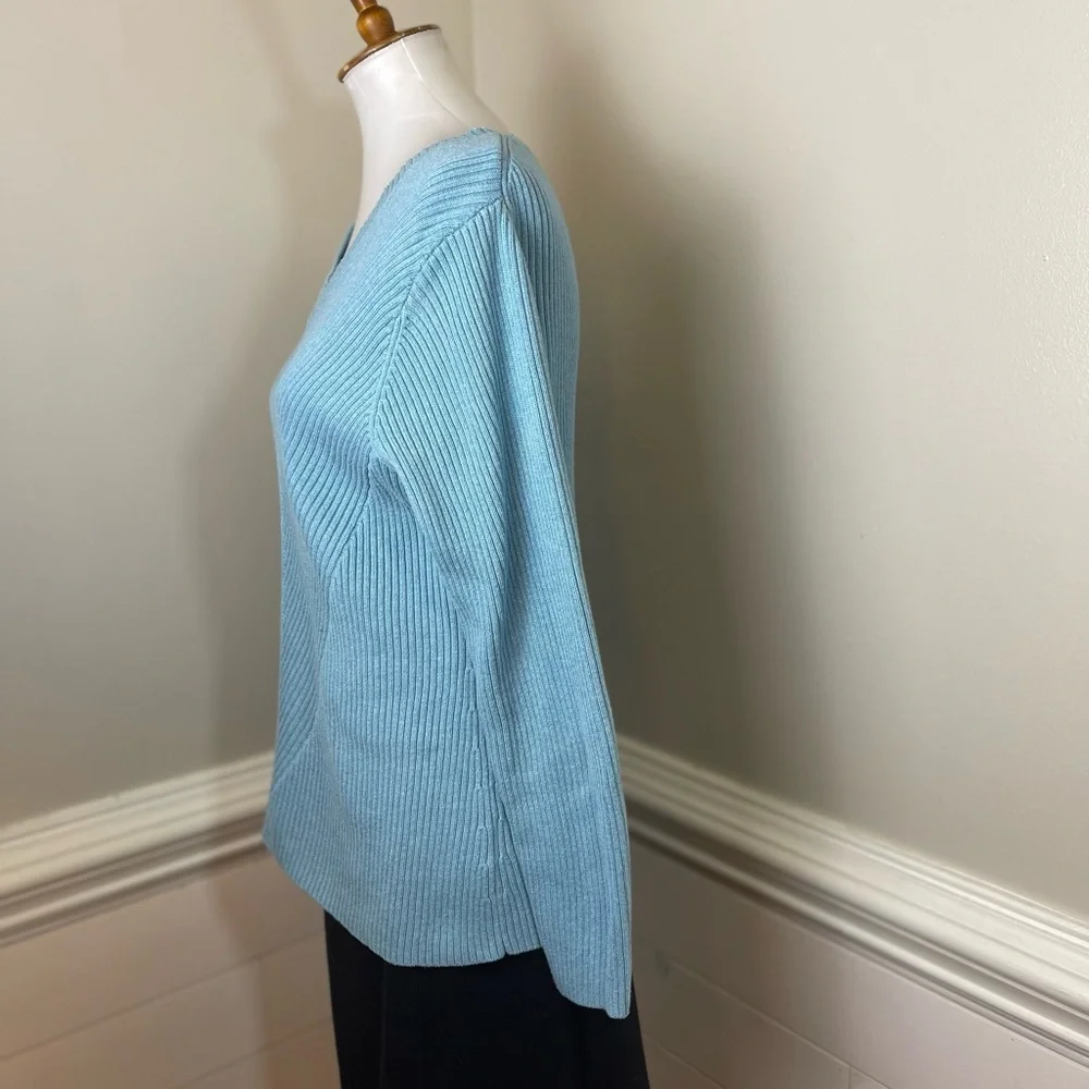 Coldwater Creek Light Blue Diagonally Ribbed Sweater L (14) FREE SHIP - Picture 2 of 5